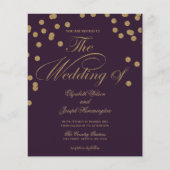 バジェットパープルグリッター紙吹雪結婚式招待状 (正面)