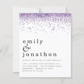 バジェットパープルグリッター紙吹雪結婚式招待状 (正面)