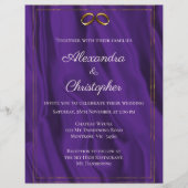 バジェットパープルシルクと金ゴールドリングや輪結婚式の招待 チラシ (正面)