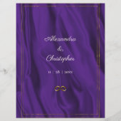 バジェットパープルシルクと金ゴールドリングや輪結婚式の招待 チラシ (裏面)