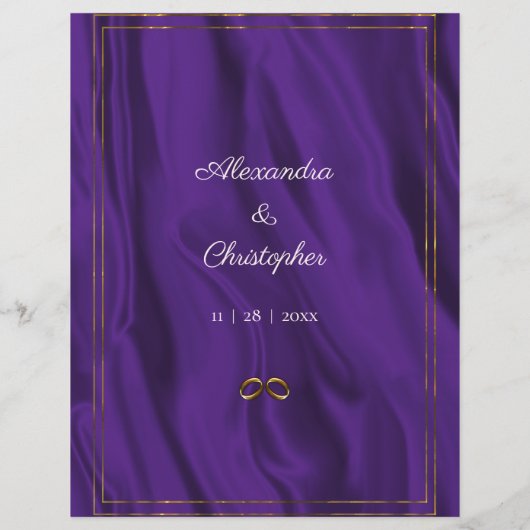 バジェットパープルシルクと金ゴールドリングや輪結婚式の招待 チラシ (裏面)