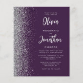 バジェットパープルシルバーカリグラフィウェディング招待 (正面)