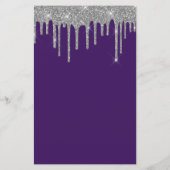 バジェットパープルシルバーグリッター40th誕生日招待状 (裏面)