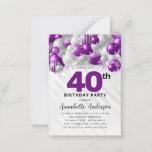 バジェットパープルシルバーバルーングリッター40th誕生日 ノートカード<br><div class="desc">Glam紫モダン紫バイオレットシルバーバルーングリッター任意の年齢誕生日招待状</div>