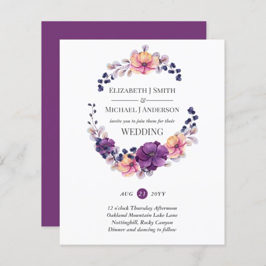 バジェットパープルジンジャーオータム秋の結婚式招待状 (正面/裏面)