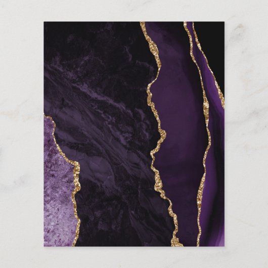 バジェットパープルティール（緑がかった色）金ゴールドアゲート結婚式招待状 (裏面)