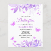 バジェットパープルバタフライブライダルシャワー招待 (正面)
