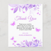 バジェットパープルバタフライベビーシャワーサンキューカード (正面)