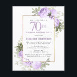 バジェットパープルバラ70th誕生日サプライズパーティー<br><div class="desc">この70歳の誕生日パーティエレガントーの招待でフェミニン特別な女性を尊重する。70位は大書紫文字。誕生日サプライズ後を追パーティー。お客様の名前も紫の大文字で表記されている。残りの文字は柔らかいハト灰色。70誕生祝いの詳細は、紫のバラとセージの緑ので飾あるシックな金ゴールドフレームに囲ま離れれている。デザインの間伝統的に、開いた風通しの良い植物性の葉と文字与えはバイブコンテンポラリーだ。その招待は柔らかい紫だ。残念ながら、70の数字は編集できない。もうもし1年お願いだから、カスタムデザインを作って嬉しいよ。</div>