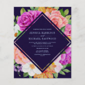 バジェットパープルピンクフローラはっきりした結婚式招待状 (正面)