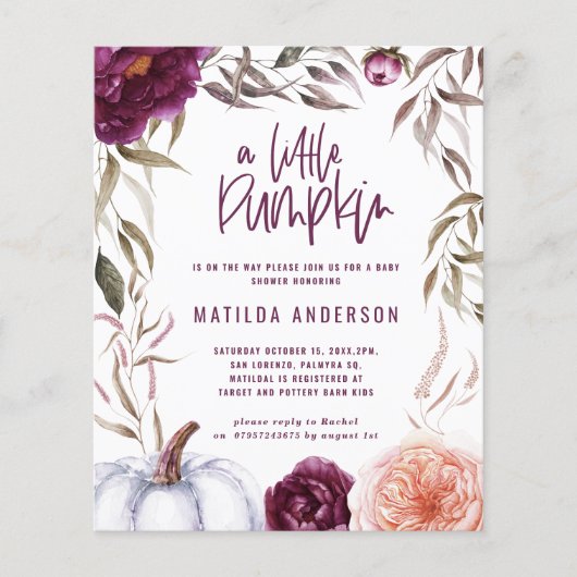バジェットパープルピーチカボチャ秋ベビーシャワー (正面)