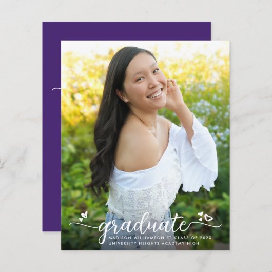 バジェットパープルフォト卒業スクリプト招待状 (正面/裏面)