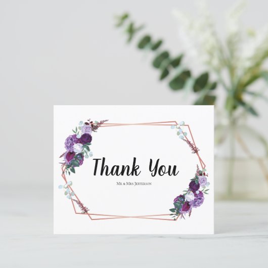 バジェットパープルフローラジオメトリック金ゴールドフレームカード (スタンド正面)