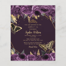 バジェットパープルフローラバタフライスウィート16招待状