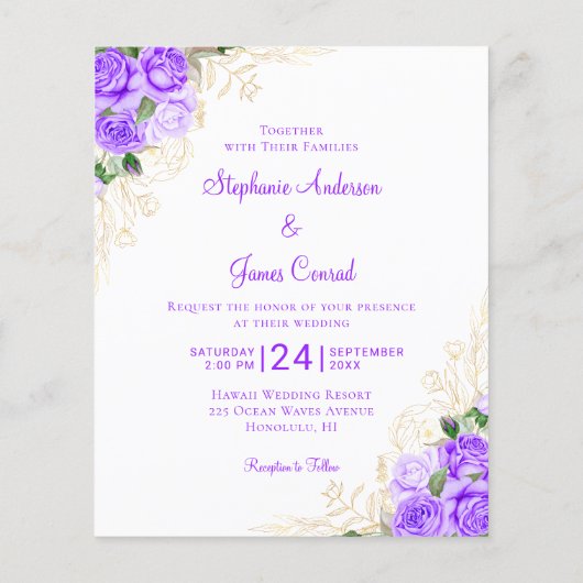 バジェットパープルフローラフォト結婚式招待状 (裏面)