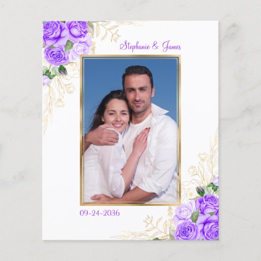 バジェットパープルフローラフォト結婚式招待状 (正面)
