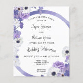 バジェットパープルフローラフレーム結婚式招待状 (正面)