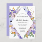 バジェットパープルフローラブライダルブランチバブリー招待状 (正面/裏面)