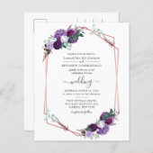 バジェットパープルフローラ幾何学的結婚式招待状 (正面/裏面)