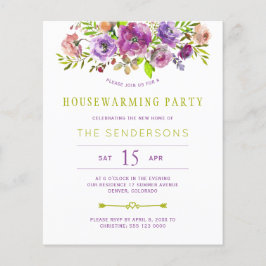 バジェットパープルフローラ引っ越し祝いパーティーパーティの招待状