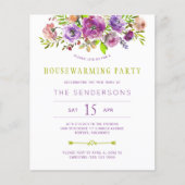 バジェットパープルフローラ引っ越し祝いパーティーパーティの招待状 (正面)