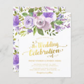 バジェットパープルフローラ水彩結婚式招待状 (正面/裏面)