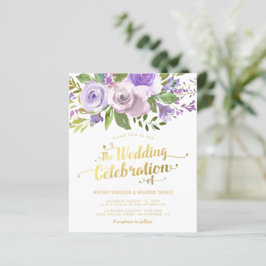 バジェットパープルフローラ水彩結婚式招待状 (スタンド正面)