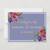 バジェットパープルフローラ水救色日付 招待状 (裏面)