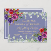 バジェットパープルフローラ水救色日付 招待状 (正面/裏面)