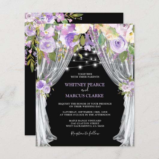 バジェットパープルフローラ結婚式招待状 (正面/裏面)