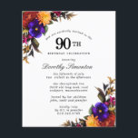 バジェットパープルブルゴーニュフローラ90th誕生日招待状<br><div class="desc">この90歳カラフルの誕生日パーティーの招待に飾は、花が濃い緑の葉に囲まれている。</div>