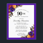 バジェットパープルブルゴーニュフローラ90th誕生日招待状<br><div class="desc">この90歳カラフルの誕生日パーティーの招待に飾は、花が濃い緑の葉に囲まれている。</div>