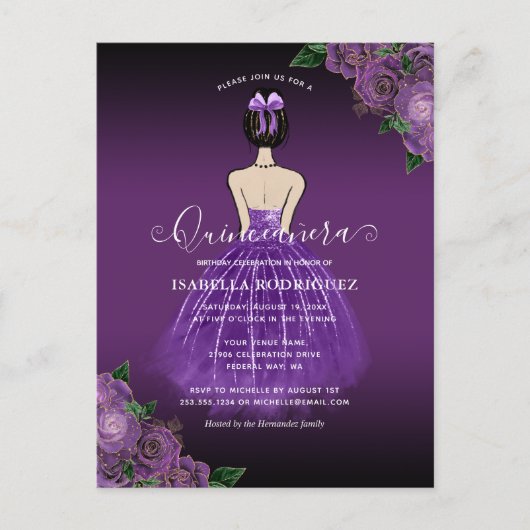 バジェットパープルプリンセス金ゴールドキンセアニラ招待状 ポストカード (正面)
