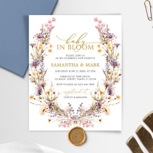 バジェットパープルベビーイン開花シャワー招待状