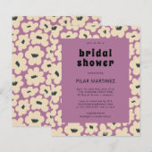 バジェットパープルホワイトフローラブライダルシャワー招待状 (正面/裏面)