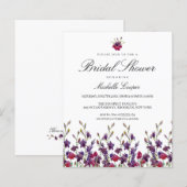 バジェットパープルボタニカルブライダルシャワー招待 (正面/裏面)