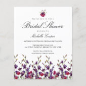 バジェットパープルボタニカルブライダルシャワー招待 (正面)