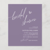 バジェットパープルミニマリストブライダルシャワー招待 (正面)