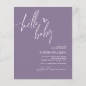 バジェットパープルミニマリストベビーシャワー招待状 (正面)