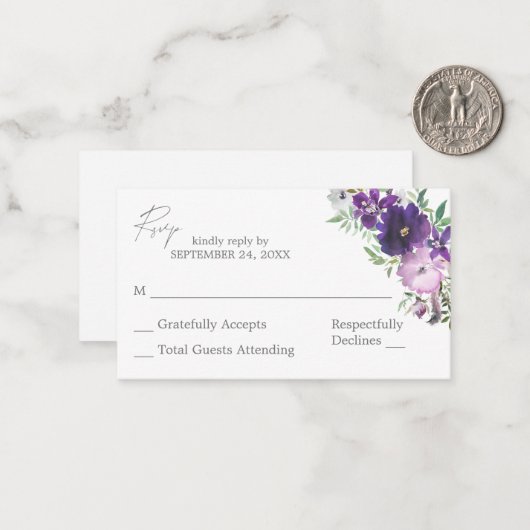 バジェットパープルライト&ダークフローラ2SM食事なしRSVP ノートカード (正面/裏面インサイチュ)