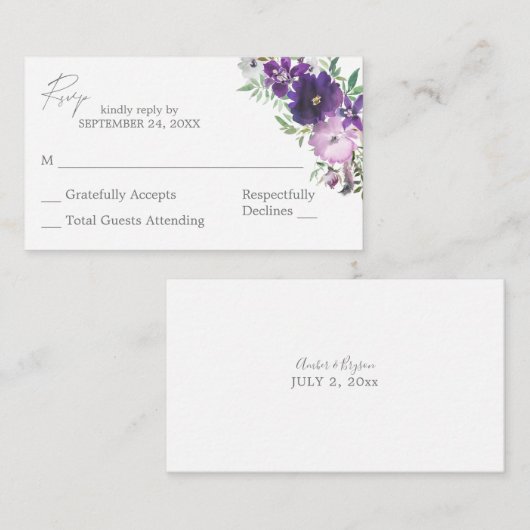 バジェットパープルライト&ダークフローラ2SM食事なしRSVP ノートカード (正面/裏面)