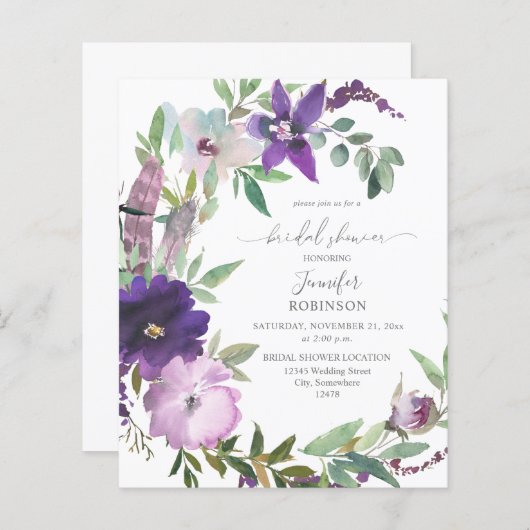 バジェットパープルラベンダーバイオレットフローラブライダルシャワー (正面/裏面)