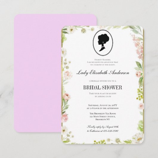 バジェットパープルワイルドフラワーズブリジガートンブライダルシャワー 招待状 (正面/裏面)