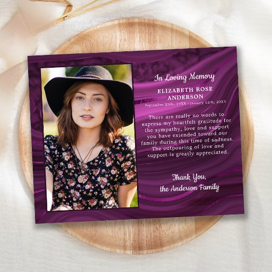 バジェットパープル大理石の葬儀サンキューカード写真