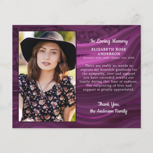 バジェットパープル大理石の葬儀サンキューカード写真 (正面)