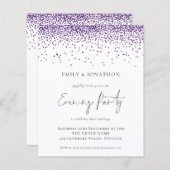 バジェットパープル結婚グリッターの夕べパーティー招待状 (正面/裏面)