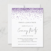 バジェットパープル結婚グリッターの夕べパーティー招待状 (正面)