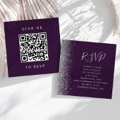 バジェットパープル結婚シルバーのQRコードRSVP エンクロージャーカード