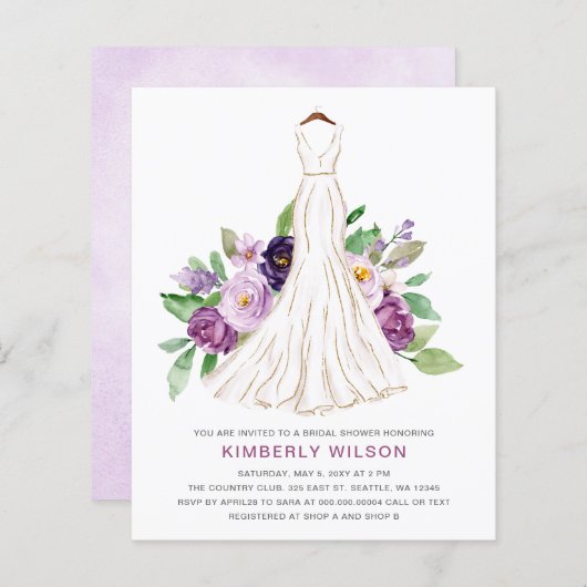 バジェットパープル結婚フローラのドレスブライダルシャワー (正面/裏面)