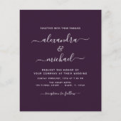 バジェットパープル結婚プラムとフォト招待状 (正面)